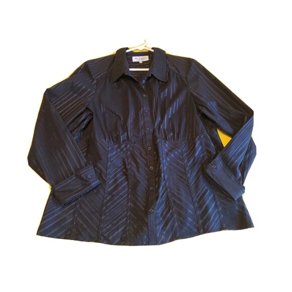 Womens Sz 18 Button Front Dressy 3/4 Sleeve Shinny Subtle Stipes Michel Antoni - Picture 1 of 11